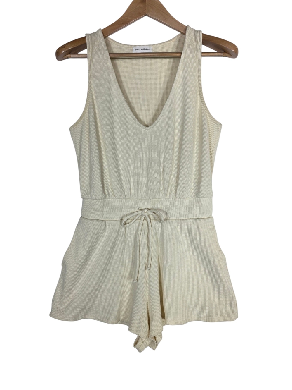Lovers + Friends Creamy light yellow Ribbed V neck Romper
